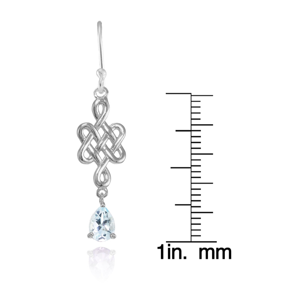 Sterling Silver Blue Topaz 6x4mm Teardrop Celtic Infinity Knot Dangle Earrings-4