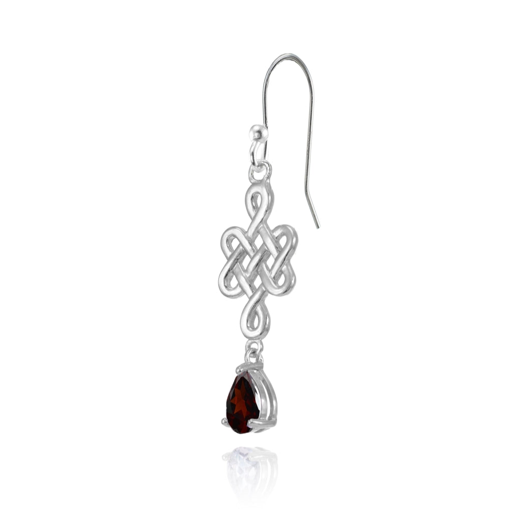 Sterling Silver Garnet 6x4mm Teardrop Celtic Infinity Knot Dangle Earrings-3