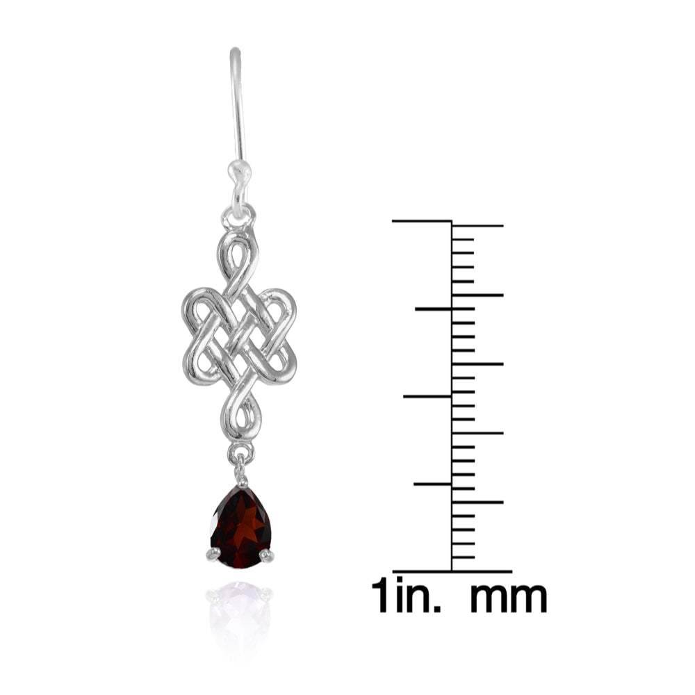 Sterling Silver Garnet 6x4mm Teardrop Celtic Infinity Knot Dangle Earrings-4