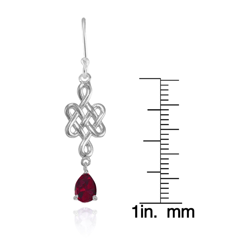 Sterling Silver Created Ruby 6x4mm Teardrop Celtic Infinity Knot Dangle Earrings-4