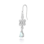Sterling Silver Created White Opal 6x4mm Teardrop Celtic Infinity Knot Dangle Earrings