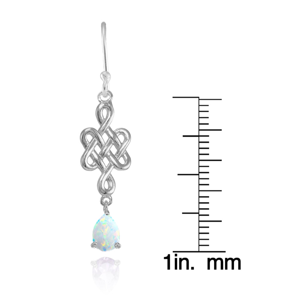 Sterling Silver Created White Opal 6x4mm Teardrop Celtic Infinity Knot Dangle Earrings-4