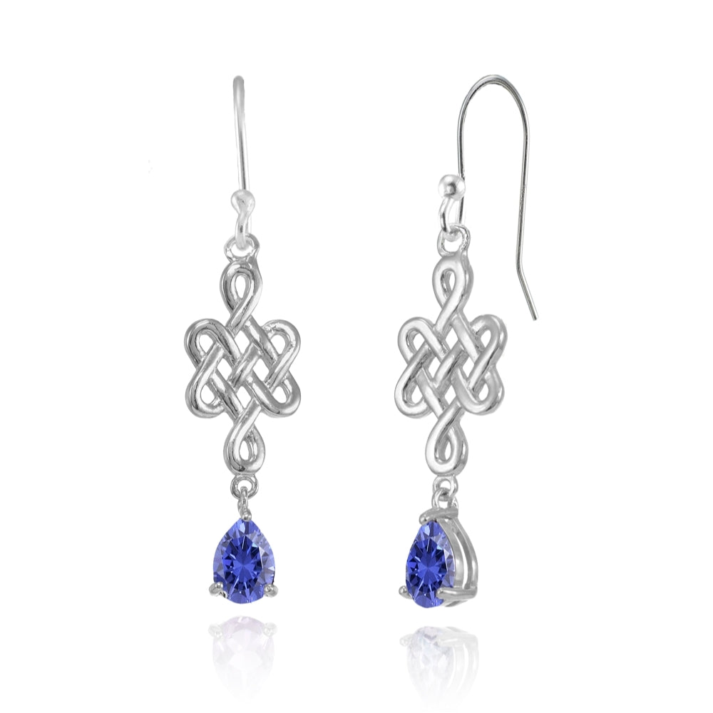 Sterling Silver Tanzanite 6x4mm Teardrop Celtic Infinity Knot Dangle Earrings