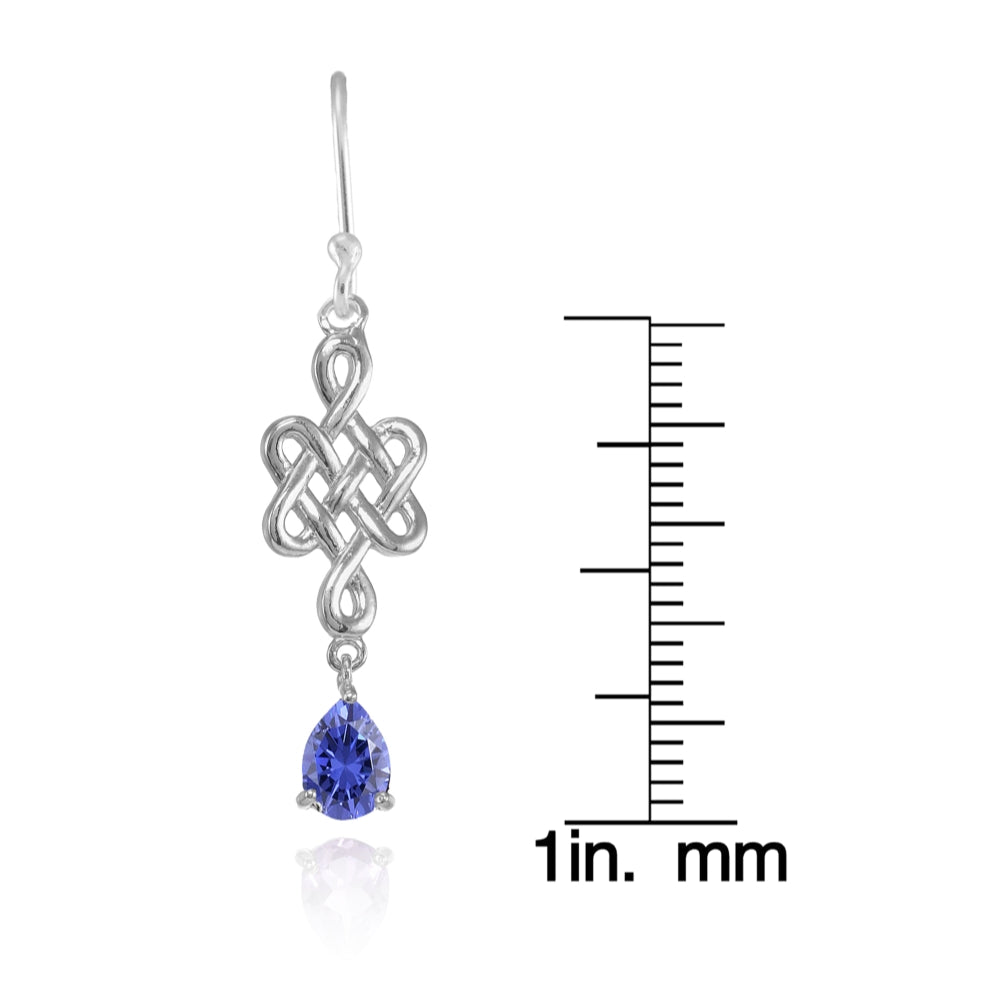 Sterling Silver Tanzanite 6x4mm Teardrop Celtic Infinity Knot Dangle Earrings-4
