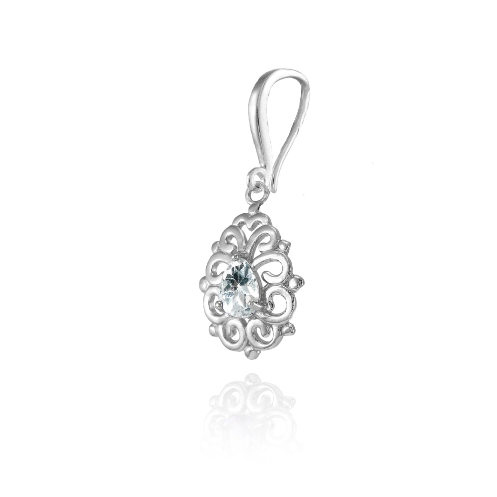 Sterling Silver Aquamarine 6x4mm Teardrop Filigree Dainty Dangle Earrings-3