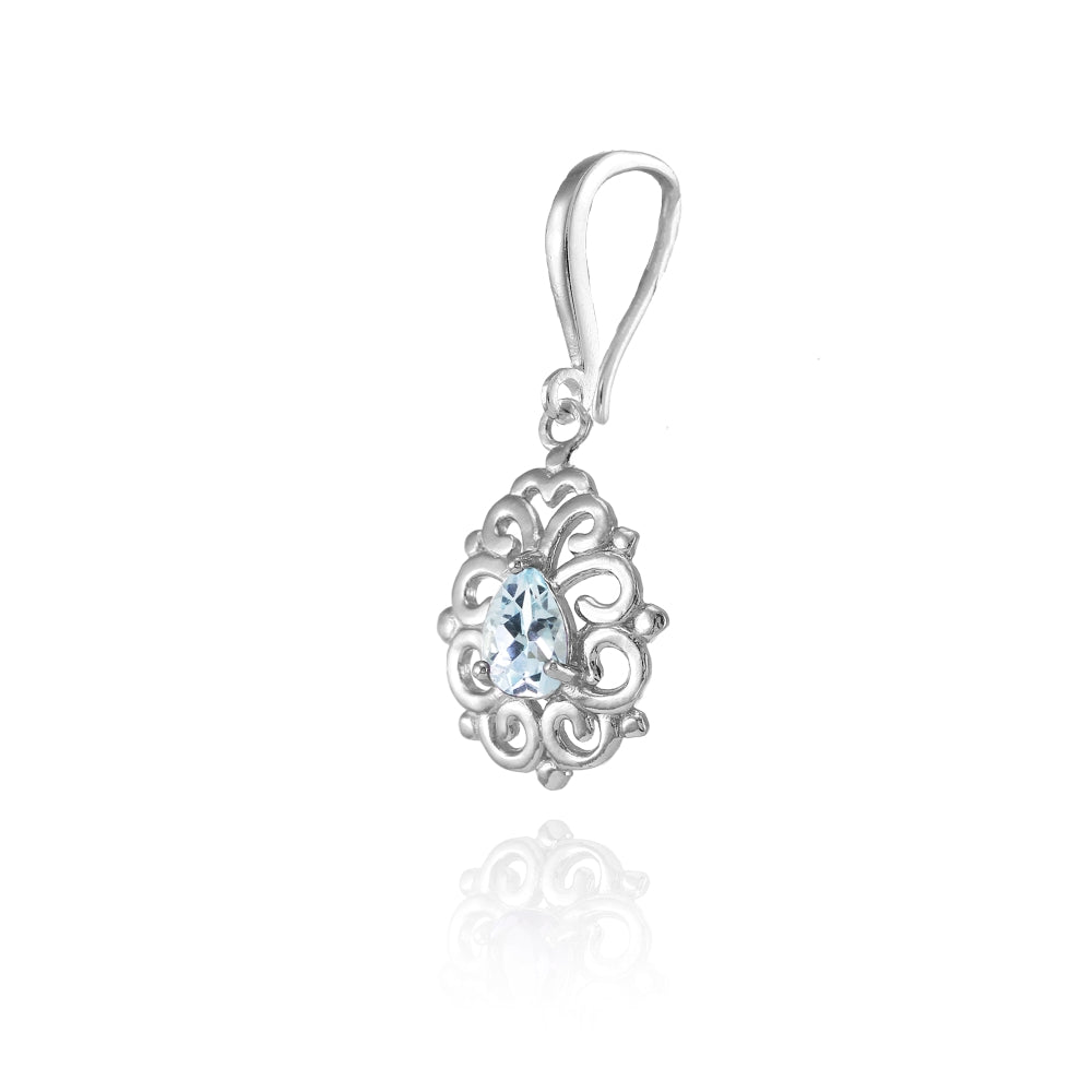 Sterling Silver Blue Topaz 6x4mm Teardrop Filigree Dainty Dangle Earrings-3