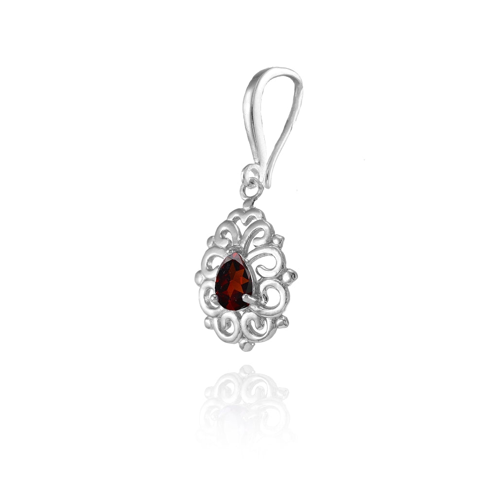 Sterling Silver Garnet 6x4mm Teardrop Filigree Dainty Dangle Earrings-3