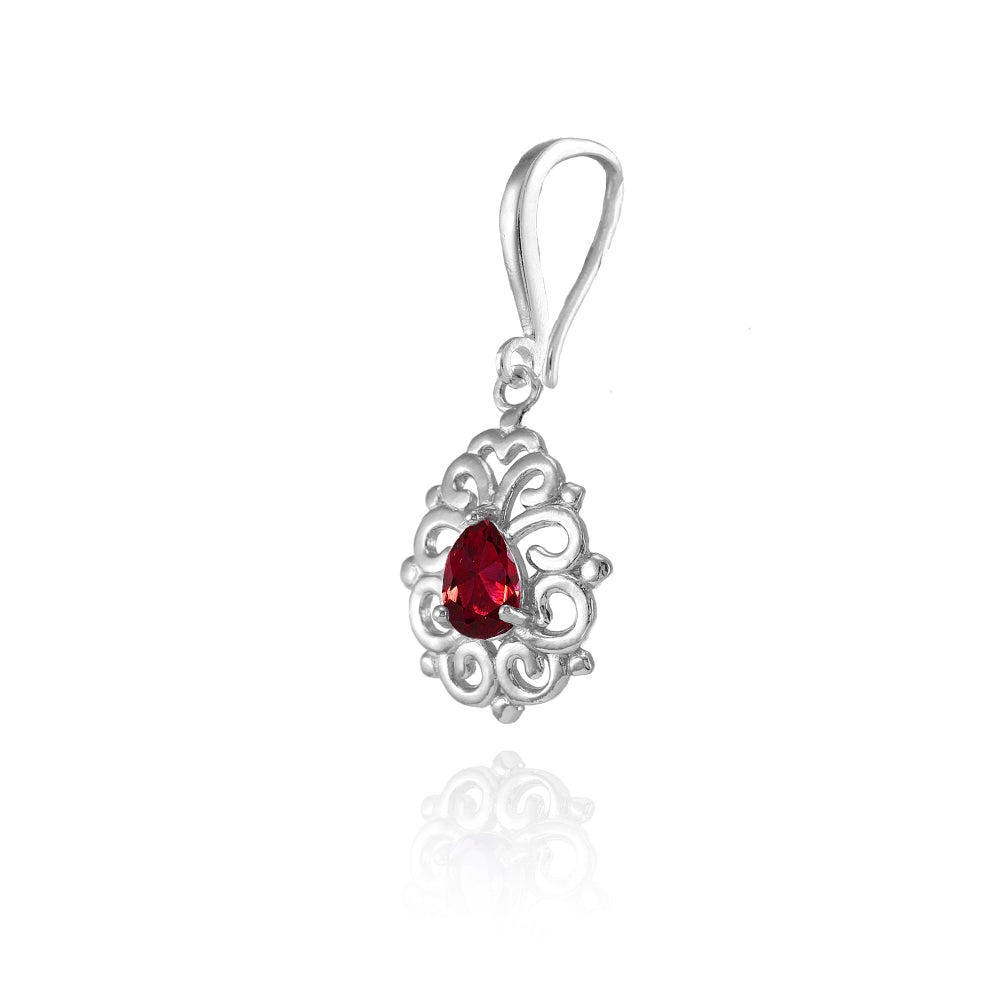 Sterling Silver Created Ruby 6x4mm Teardrop Filigree Dainty Dangle Earrings-3
