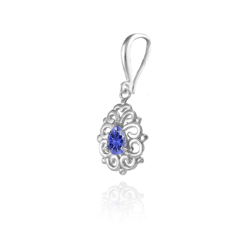 Sterling Silver Tanzanite 6x4mm Teardrop Filigree Dainty Dangle Earrings-3