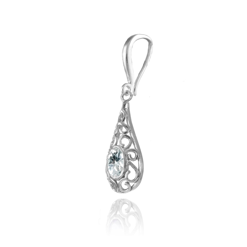 Sterling Silver Aquamarine 6x4mm Oval Filigree Teardrop Dangle Earrings-3