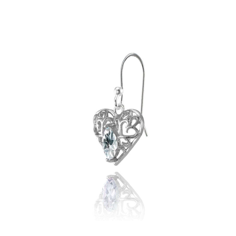 Sterling Silver Aquamarine 6x3mm Marquise Heart Filigree Dangle Earrings-3