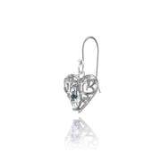 Sterling Silver Aquamarine 6x3mm Marquise Heart Filigree Dangle Earrings