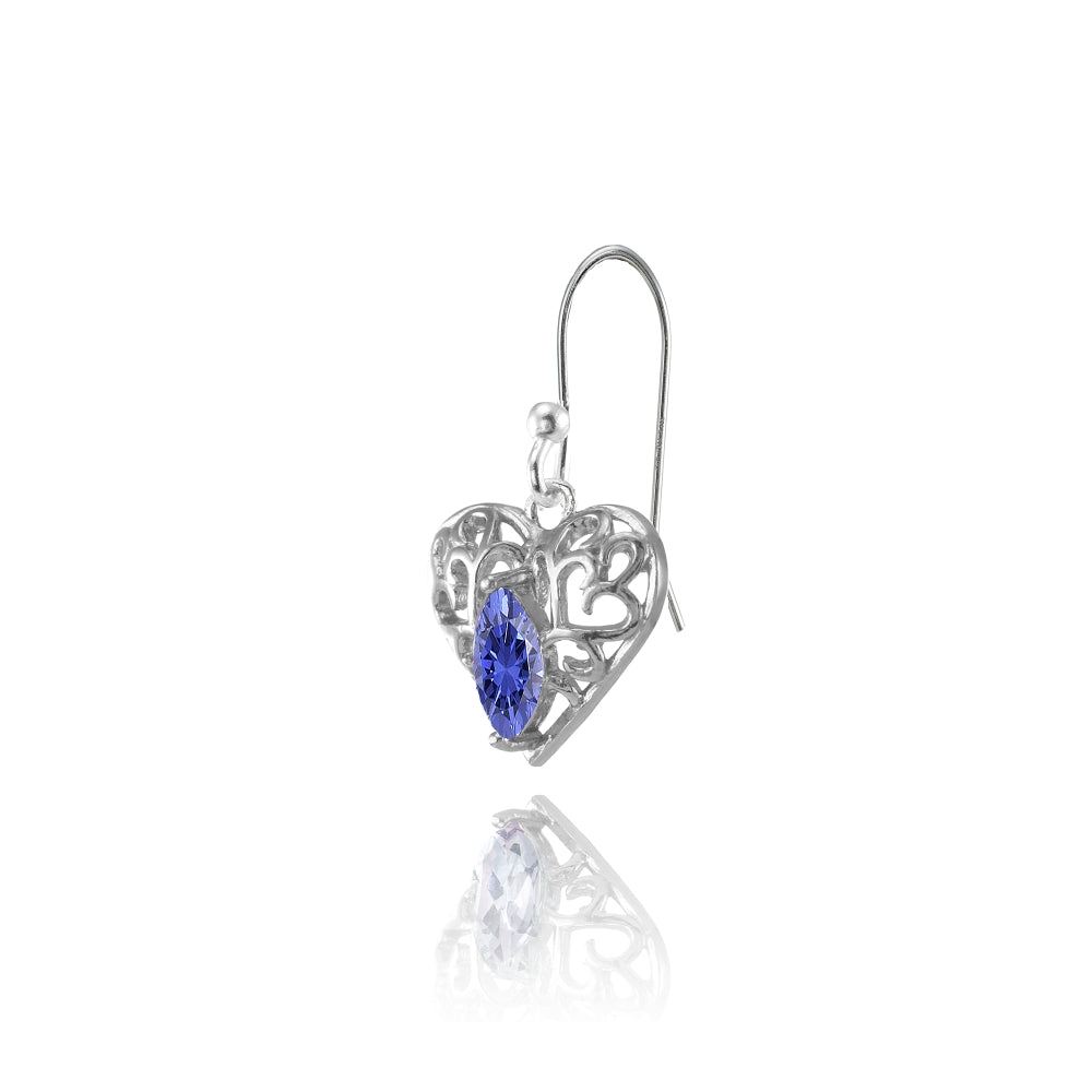 Sterling Silver Tanzanite 6x3mm Marquise Heart Filigree Dangle Earrings-3