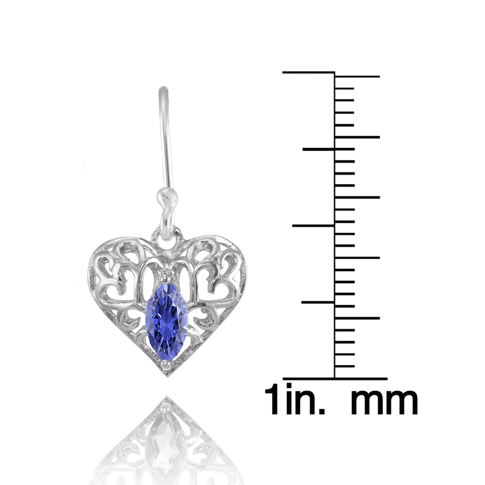Sterling Silver Tanzanite 6x3mm Marquise Heart Filigree Dangle Earrings-4