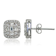 Sterling Silver Cubic Zirconia Baguette and Round Cut Stud Earrings