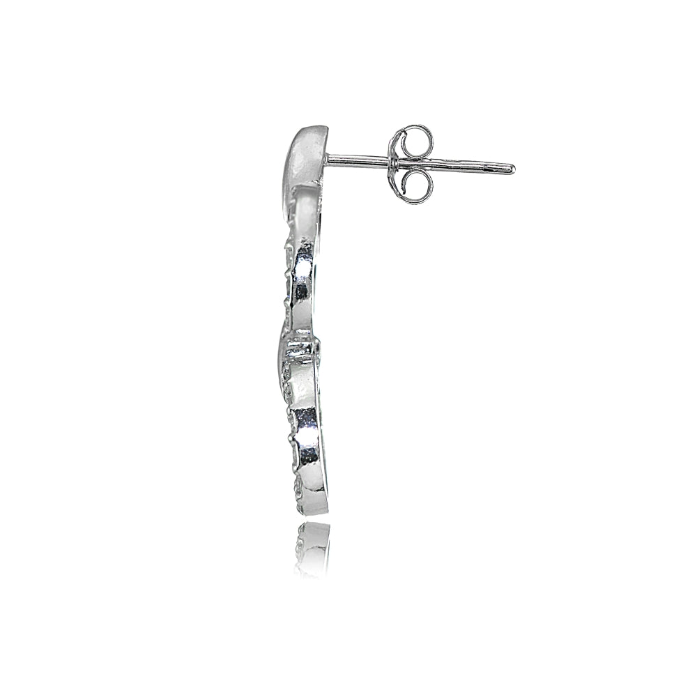 Sterling Silver Cubic Zirconia Double Oval Link Dangle Earrings-2