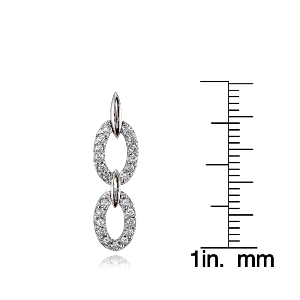 Sterling Silver Cubic Zirconia Double Oval Link Dangle Earrings-3