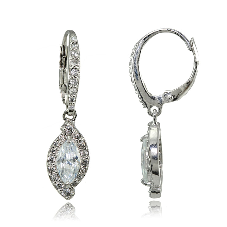 Sterling Silver Cubic Zirconia Marquise Dangle Leverback Earrings