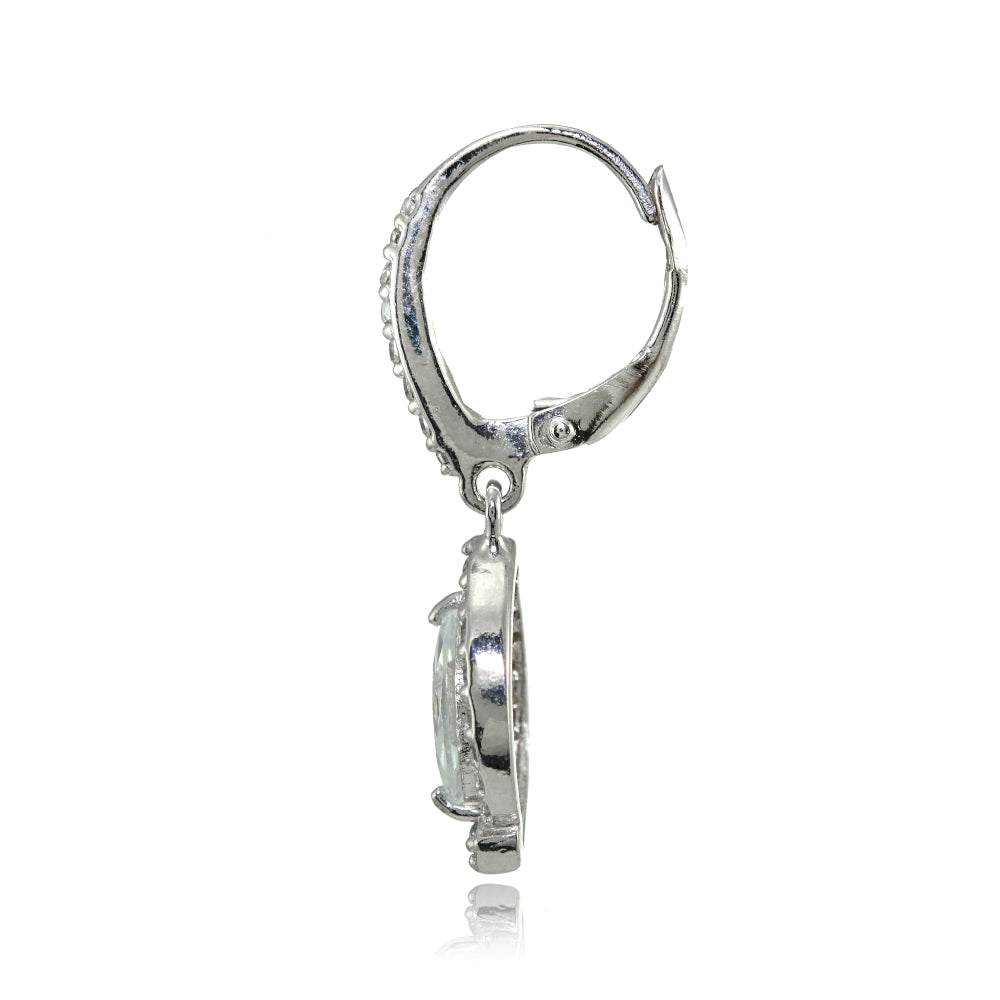 Sterling Silver Cubic Zirconia Marquise Dangle Leverback Earrings-2