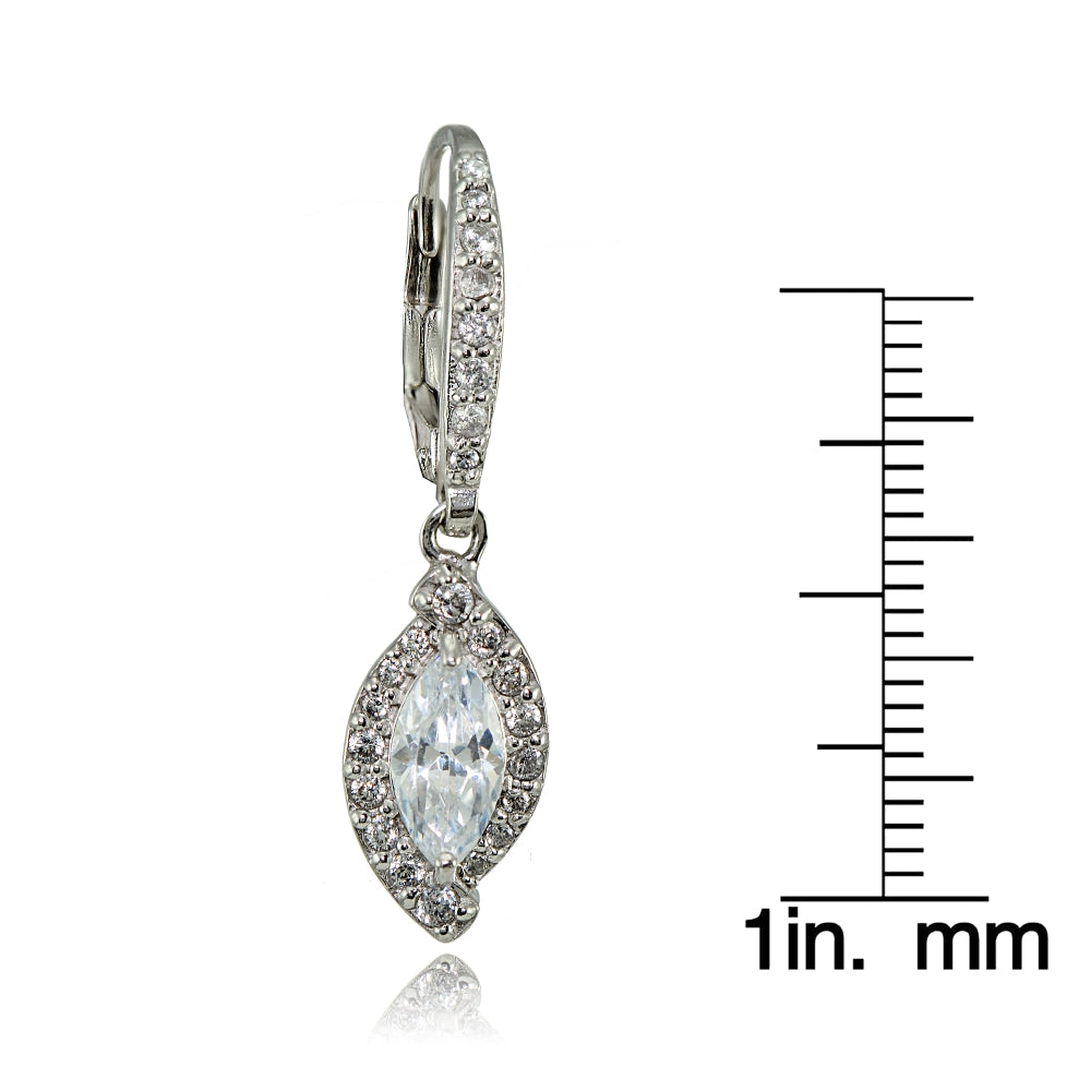 Sterling Silver Cubic Zirconia Marquise Dangle Leverback Earrings-3