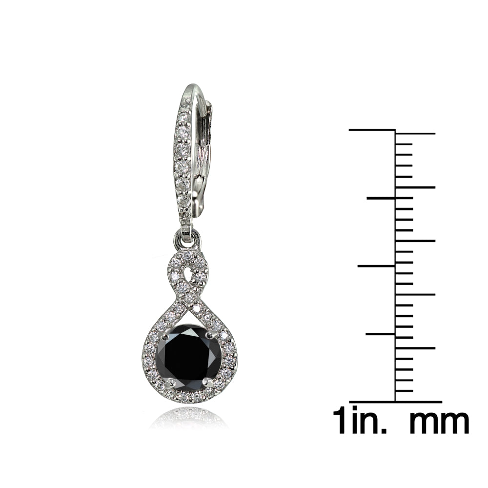 Sterling Silver Black Cubic Zirconia Infinity Dangle Leverback Earrings-3