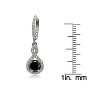Sterling Silver Black Cubic Zirconia Infinity Dangle Leverback Earrings