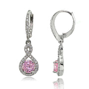 Sterling Silver Light Pink Cubic Zirconia Infinity Dangle Leverback Earrings