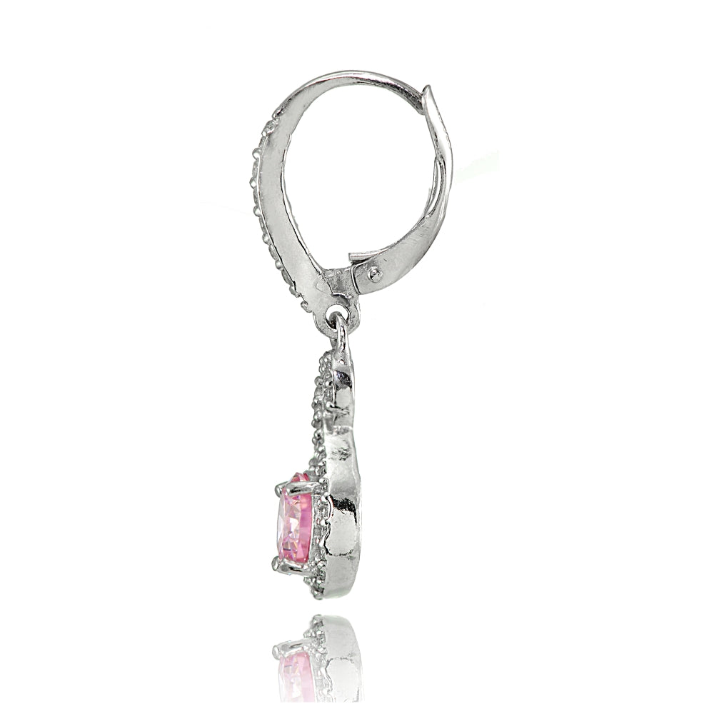 Sterling Silver Light Pink Cubic Zirconia Infinity Dangle Leverback Earrings-2