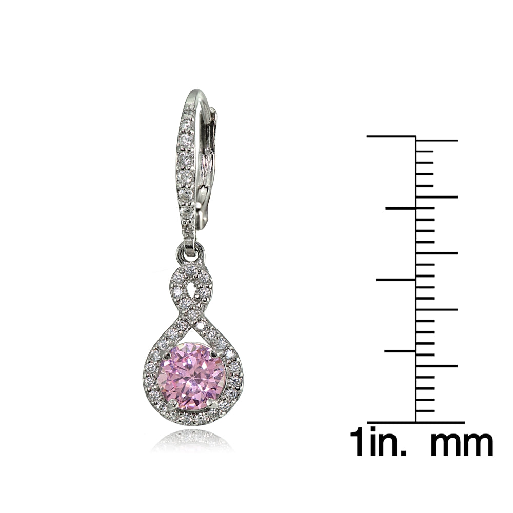 Sterling Silver Light Pink Cubic Zirconia Infinity Dangle Leverback Earrings-3