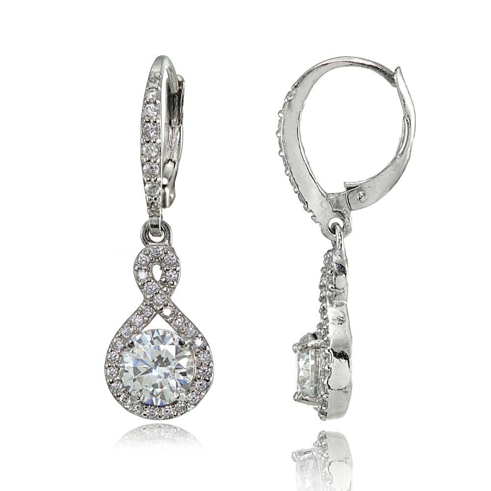 Sterling Silver Cubic Zirconia Infinity Dangle Leverback Earrings