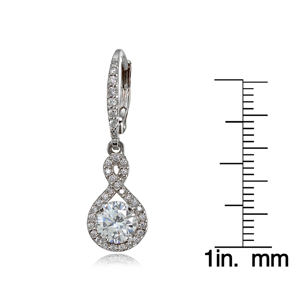 Sterling Silver Cubic Zirconia Infinity Dangle Leverback Earrings-3