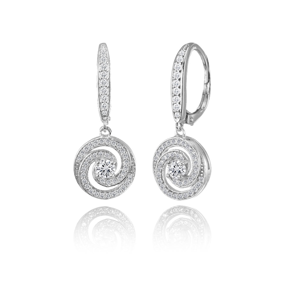 Sterling Silver Cubic Zirconia Love Knot Swirl Dangle Leverback Earring
