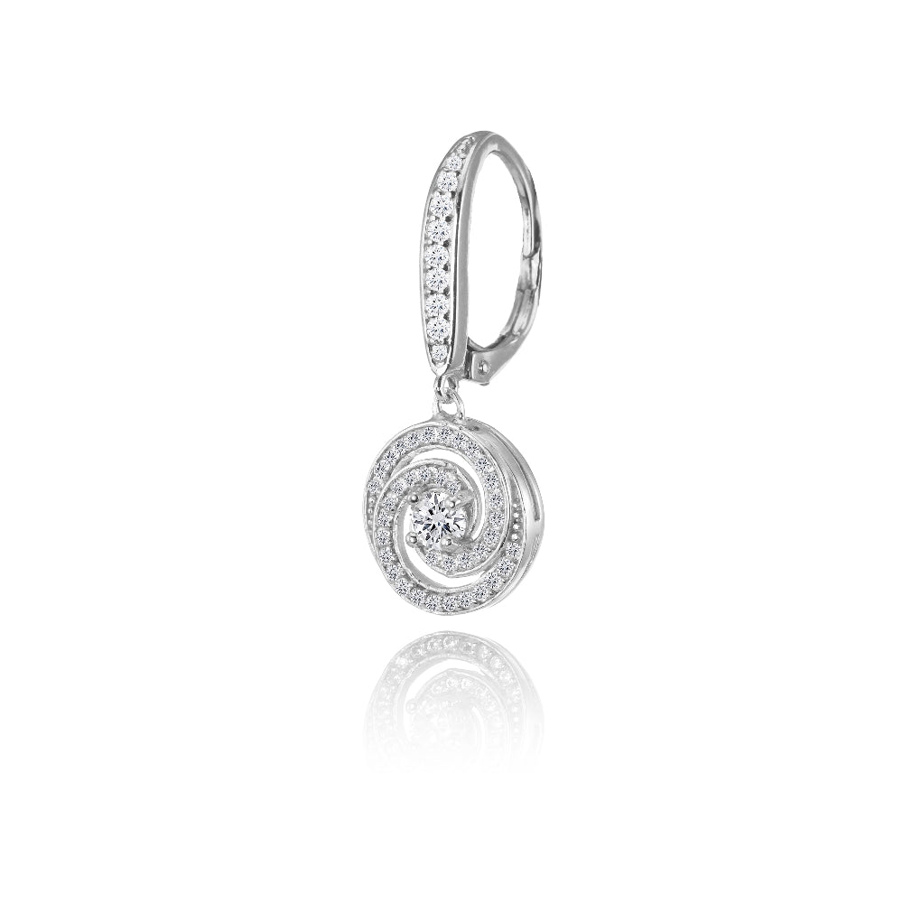 Sterling Silver Cubic Zirconia Love Knot Swirl Dangle Leverback Earring-2