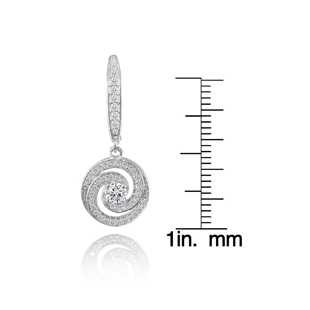 Sterling Silver Cubic Zirconia Love Knot Swirl Dangle Leverback Earring-3