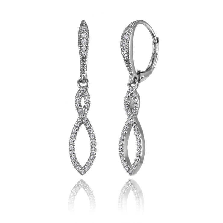 Sterling Silver Cubic Zirconia Infinity Twist Drop Leverback Earrings