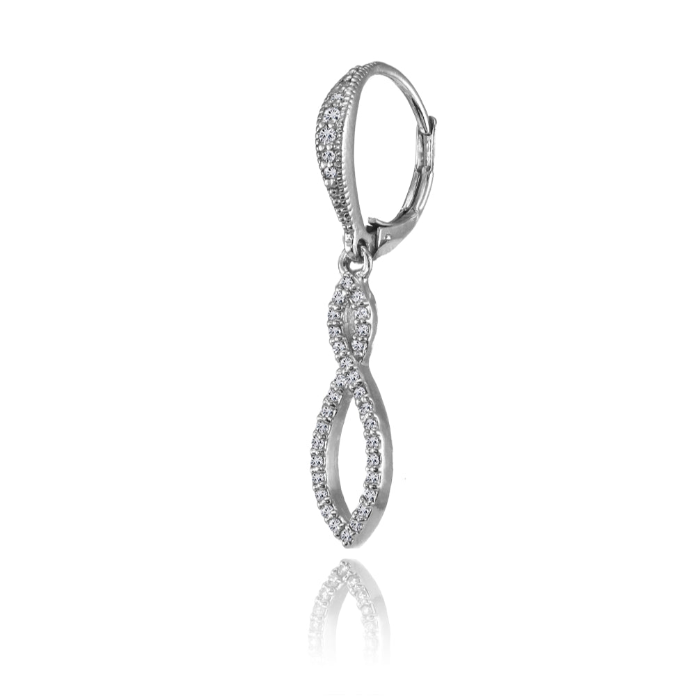 Sterling Silver Cubic Zirconia Infinity Twist Drop Leverback Earrings-2