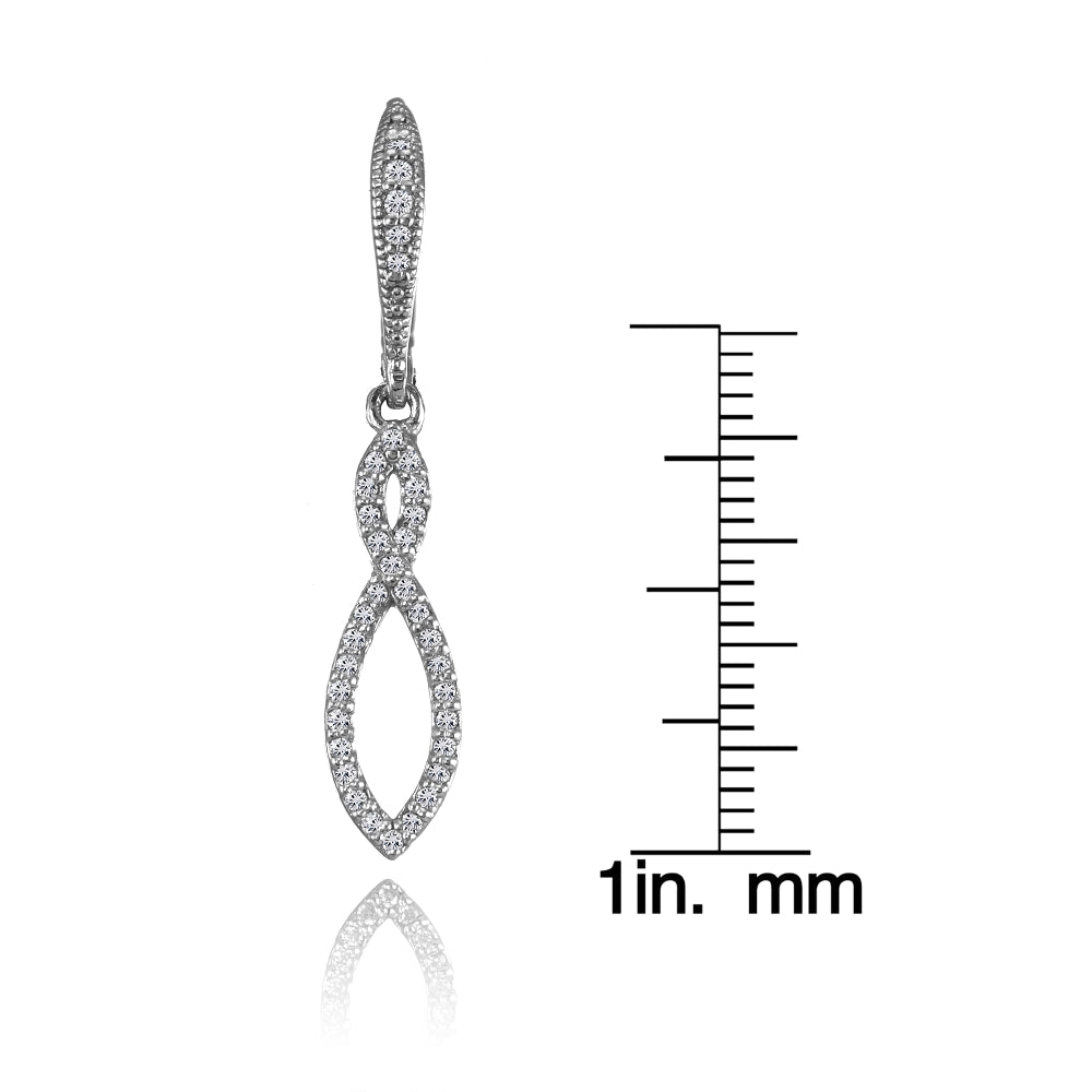 Sterling Silver Cubic Zirconia Infinity Twist Drop Leverback Earrings-3