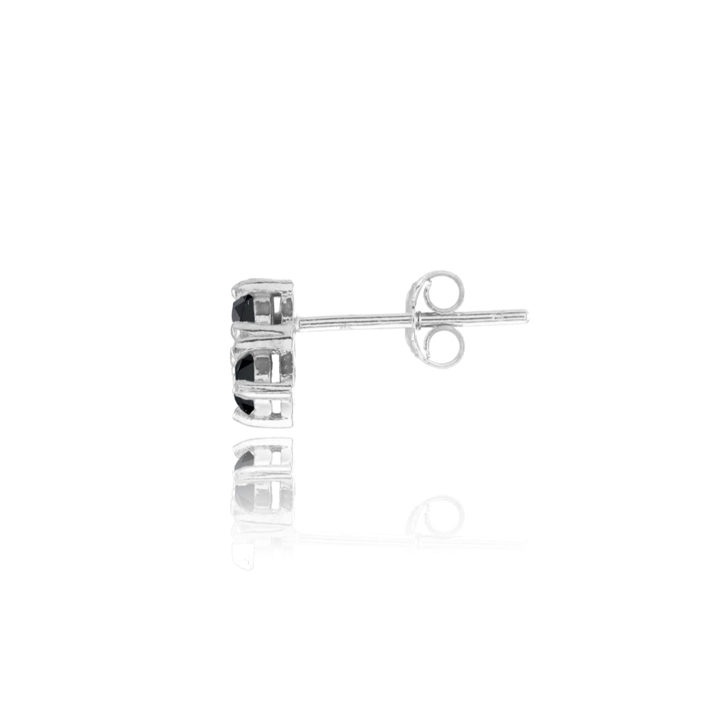 Sterling Silver Black Cubic Zirconia 3-Stone Triangle Stud Earrings-2