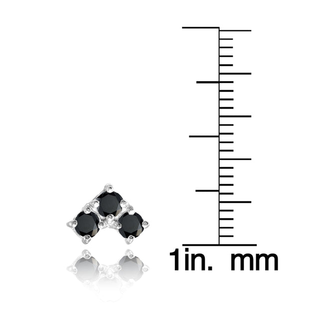 Sterling Silver Black Cubic Zirconia 3-Stone Triangle Stud Earrings