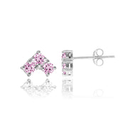 Sterling Silver Light Pink Cubic Zirconia 3-Stone Triangle Stud Earrings
