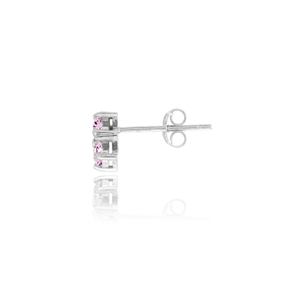 Sterling Silver Light Pink Cubic Zirconia 3-Stone Triangle Stud Earrings-2
