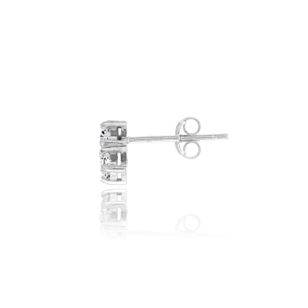 Sterling Silver Cubic Zirconia 3 Stone Triangle Stud Earrings-2