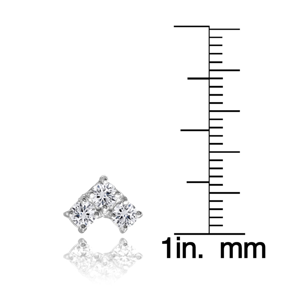 Sterling Silver Cubic Zirconia 3 Stone Triangle Stud Earrings-3