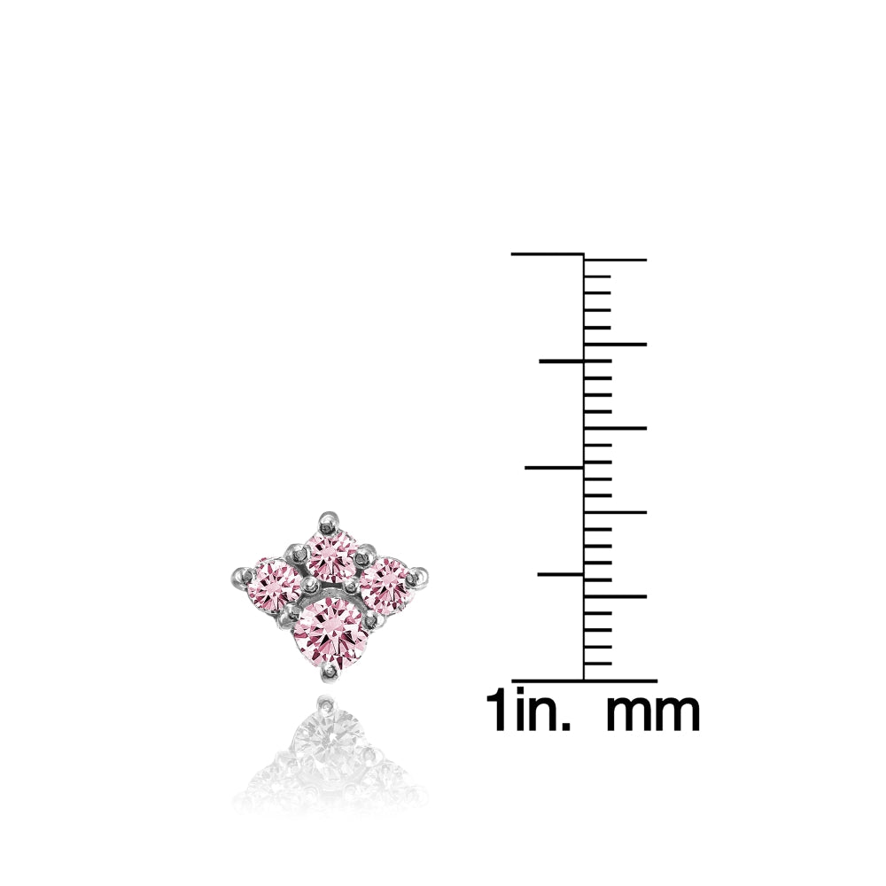 Sterling Silver Light Pink Cubic Zirconia 4-Stone Cluster Stud Earrings-3