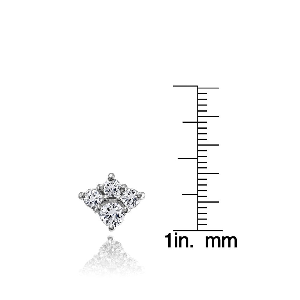 Sterling Silver Cubic Zirconia 4-Stone Cluster Stud Earrings-3