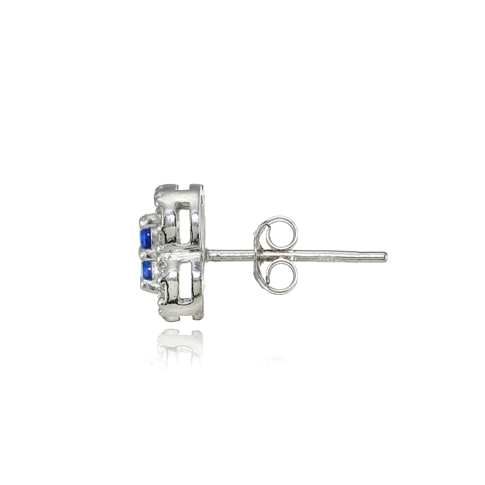 Sterling Silver Created Sapphire & Cubic Zirconia Four Leaf Clover Stud Earrings-2