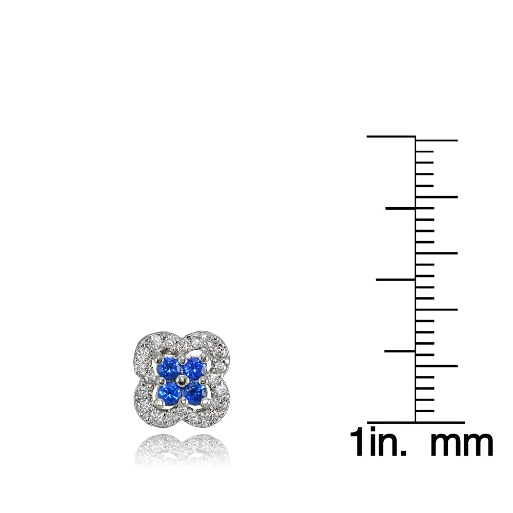 Sterling Silver Created Sapphire & Cubic Zirconia Four Leaf Clover Stud Earrings-4
