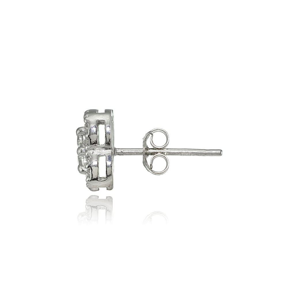 Sterling Silver Cubic Zirconia Four Leaf Clover Stud Earrings-2