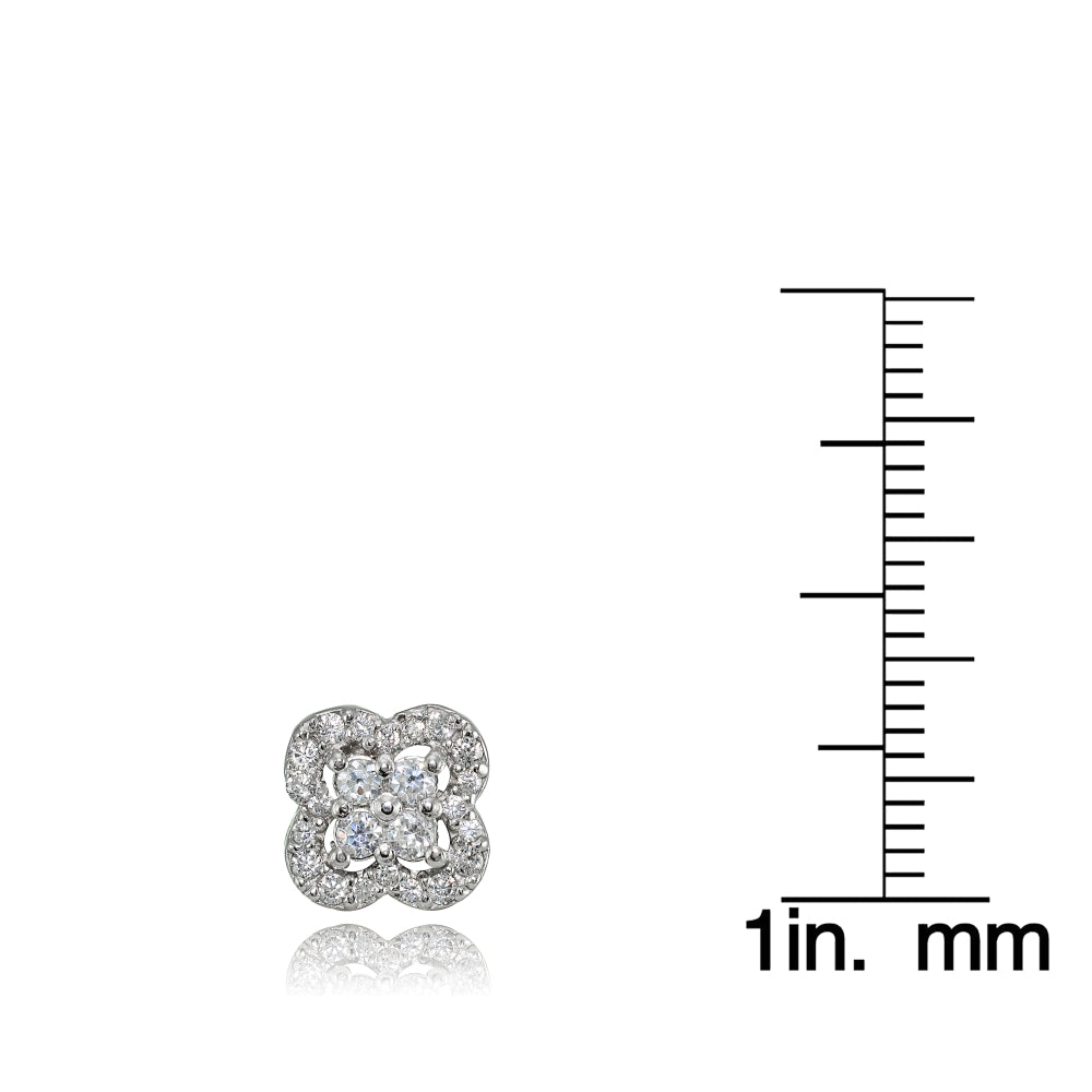 Sterling Silver Cubic Zirconia Four Leaf Clover Stud Earrings-3