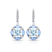Sterling Silver Blue Topaz, Tanzanite and White Topaz Circle Dangle Leverback Earrings
